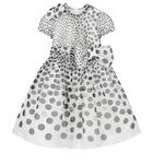Girls White & Black Polka Dot Dress, 1, hi-res